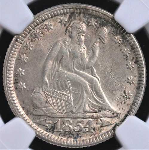 1854年 アローズ シーテッド リバティ クォーター NGC MS 61 よく打たれたシャンパンの輝きと非常に 158,950円