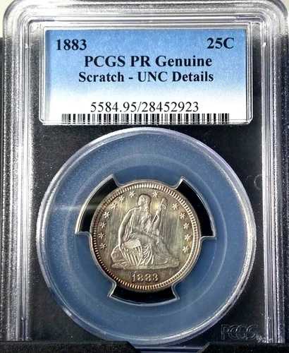 1883年 プルーフ自由の女神座像クォーター 25セント PCGS UNC ディテール-