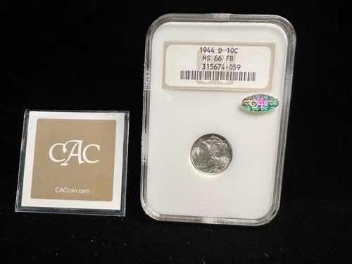 1944年 D マーキュリーダイム NGC MS 66 - CAC シッカー - フルバンド - 「ファッティホルダー」