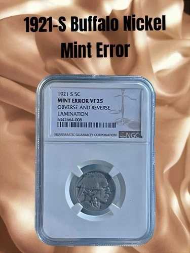 1921年-Sバッファローニッケル?5C NGC-VF25ミントエラー表面＆逆ラミネーション-