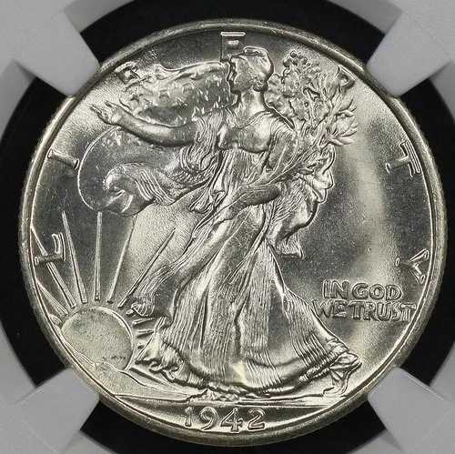 1942年 S ウォーキング・リバティ ハーフダラー NGC MS 66 燃えるような白銀サテン、ガラス 158,950円