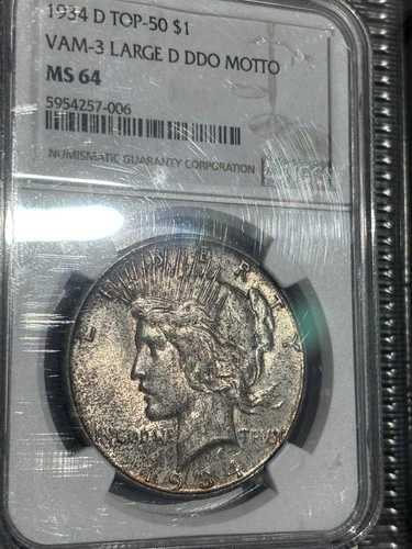 1934年 D ピースダラー NGC MS 64 TOP-50 VAM-3 ラージ D DDO モットー