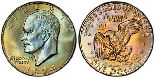 1974-D アイゼンハワードル PCGS MS66+ - リーガルトーニング表裏、「クラシックアイク」