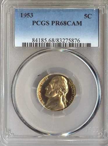 1953年 ジェファーソン・ニッケル PCGS PR68 カメオ・プルーフ