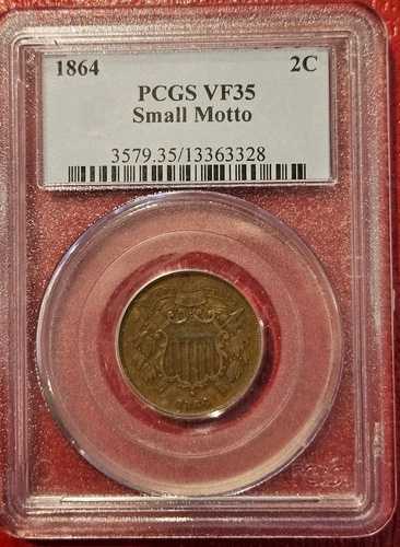 1864年 2セント スモールモットー PCGS VF35 旧式コイン 2C 希少バラエティ