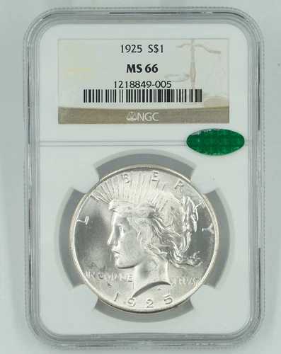 1925 NGC & CAC MS66 ピースダラー ブラスト ホワイト PQ+
