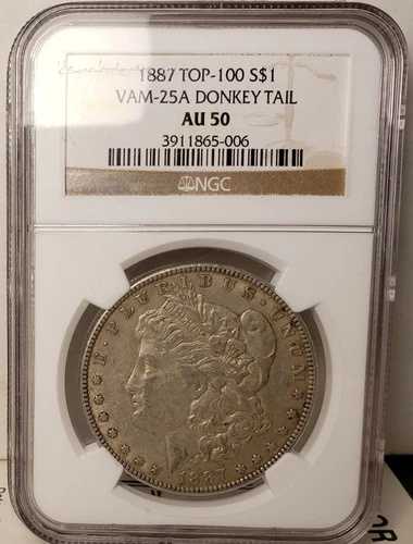 1887-P モーガン ドル VAM 25A!-ドンキー テール!!- NGC AU 50 -トップ 100 セット!!!