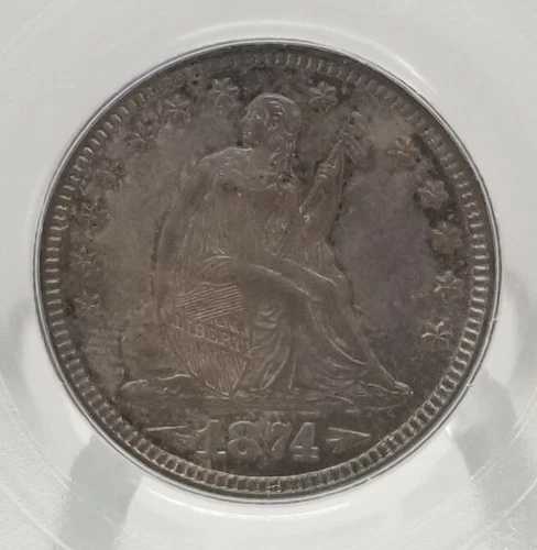 1874年 25セント PCGS AU50 着席リバティクォーター - 矢付き