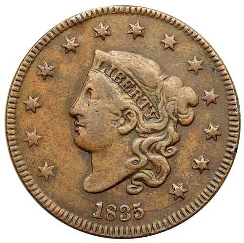 1835 N-12 R-4 1834年婦人頭または王冠頭大型セント硬貨 1セント
