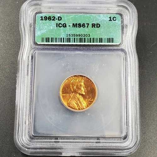 1962 D リンカーン記念セント ペニー コイン ヴィンテージ レトロ ICG MS67 RD レッド GEM BU ! 158,950円