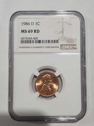1986-D 1c MS 69 RD リンカーン セント PCGS