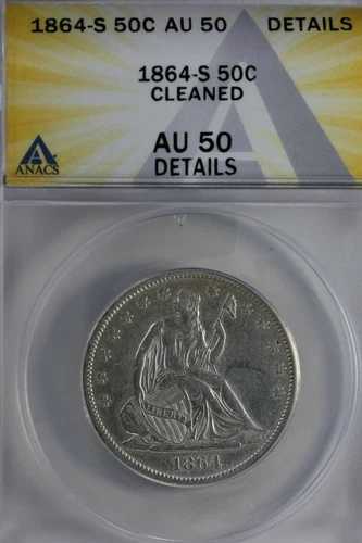 1864-S ANACS AU50 詳細クリーニング済み 1800年代のハーフドル、自由の女神像半ドル