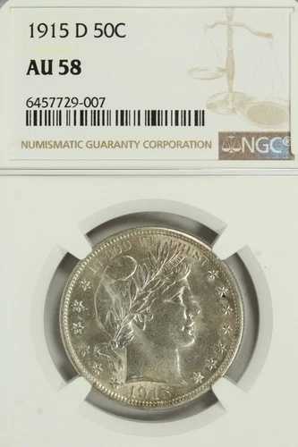 1915-D バーバー ハーフダラー : NGC AU58