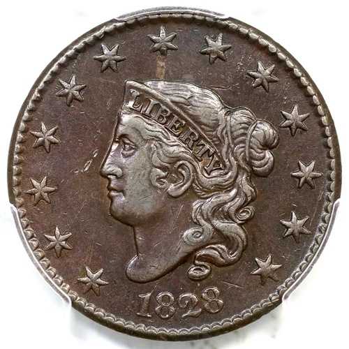 1828 N-9 R-4 PCGS XF 詳細 Lg ナロー デイト マトロンまたはコロネットヘッド ラージセント 1セント