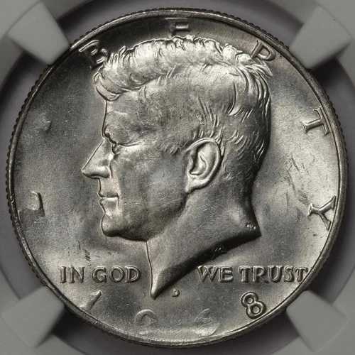 1968年 D NGC MS64 欠陥のある板金に打たれたシルバーハーフダラー ミントエラー レア