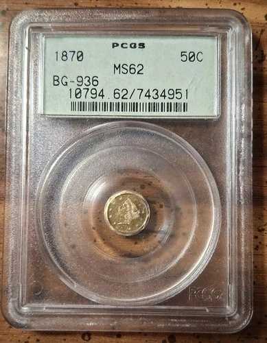 BG-936 グーフィーヘッド 1870年 カリフォルニア フラクショナルゴールド 50セント PCGS OGH MS-62 ピリオド2 158,950円