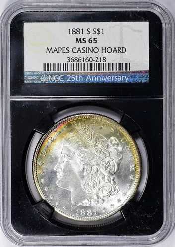 1881年 S モルガン銀貨 NGC MS65 マープス カジノ ホード ブラックコア レインボートーン