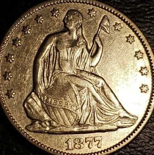 アメリカ - 1877年-自由の女神座像ハーフドル-未流通.900 Ag - KM#: 108-