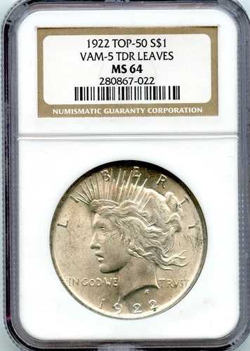 C3265- 1922 VAM-5 TDR ピースダラー NGC MS64 トップ50入り - NGC POP 6/2