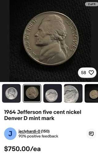 1964年製 ニッケルD ミントマーク 流通品 良好な状態