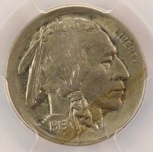 1919年 5セント バッファローニッケル 5%オフセンター刻印 PCGS MS63