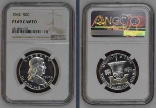 1963年 プルーフ フランクリン ハーフダラー 50セント、NGC PF 69 カメオ、NGC 価格ガイド $950 160,600円