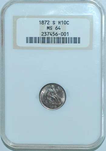 1872 S NGC MS64 ミントマーク下弓形自由の女神像半ダイム