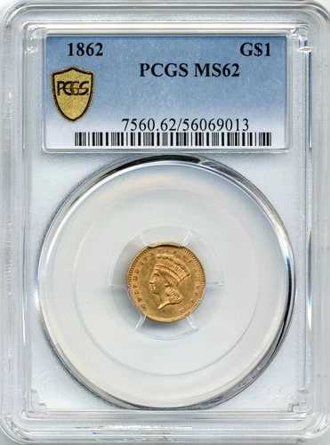 1862年 US $1 プリンセスヘッド金貨 - 未使用、PCGS MS 62｜WORLD RESOURCE【QUEEN店】