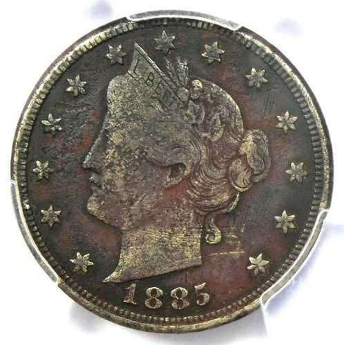 1885 リバティ ニッケル 5C - PCGS VF 詳細 - 希少なキー デート認定コイン!