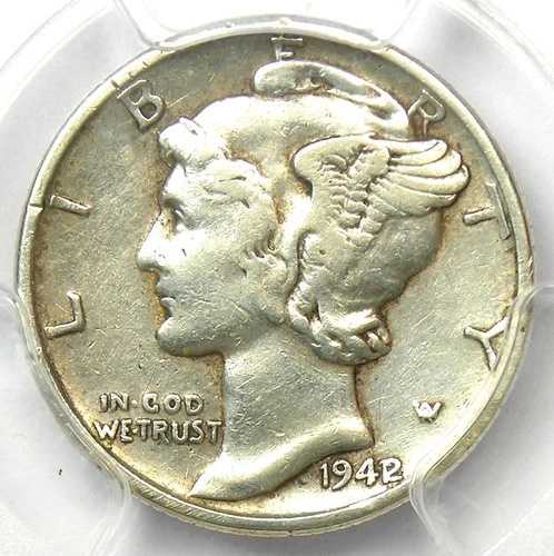1942/1 マーキュリーダイム 10セント - PCGS XF ディテール認定 (EF) - オーバーデート バラエティコイン