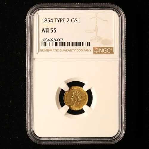 1854年 アメリカ金貨 タイプ2 AU55 インディアンプリンセス ほぼ未使用 NGC AU｜WORLD RESOURCE【QUEEN店】