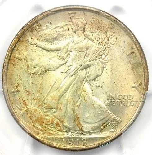 1918-P ウォーキング・リバティ・ハーフダラー 50セント (1918年) - PCGS 未流通ディテール UNC MS