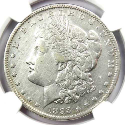 1893 年モーガン 1 ドル銀貨 - NGC AU 詳細認定 - 希少な日付!