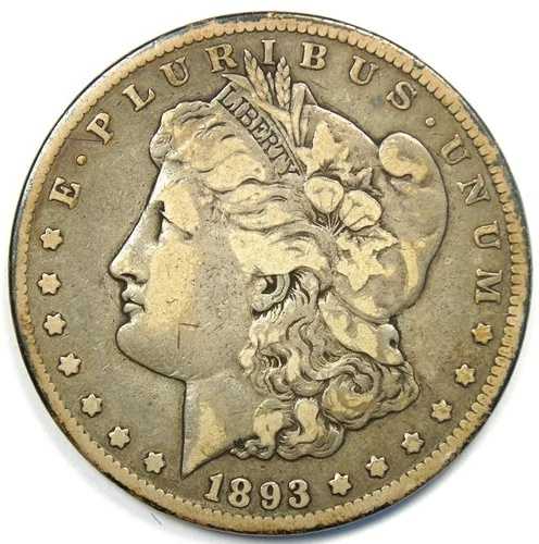 1893-CC モルガン銀貨 1ドル - 希少カーソンシティコイン - VF 詳細