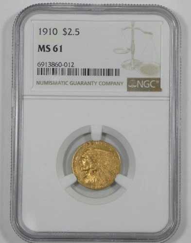 1910年 ゴールド インディアンヘッド 2.50ドル クォーターイーグル NGC MS 61認定｜WORLD RESOURCE【QUEEN店】