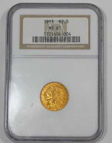 1913年 ゴールド インディアンヘッド 2.50ドル クォーターイーグル NGC MS 61認定|WORLD RESOURCE【QUEEN店】