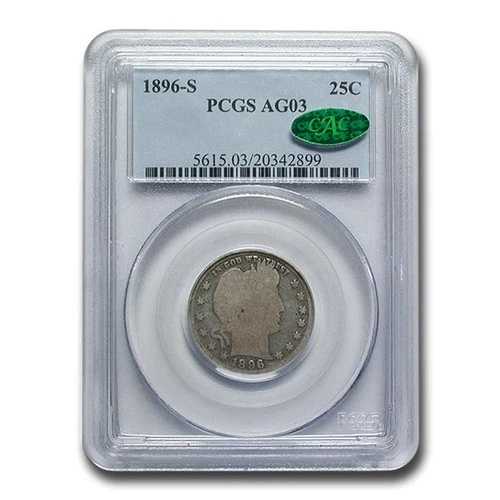 1896-S バーバー クォーター AG-3 PCGS CAC｜WORLD RESOURCE【QUEEN店】