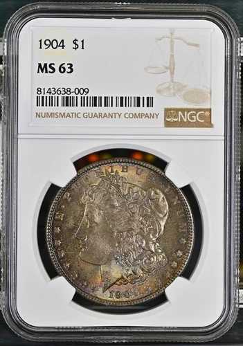 1904年 モルガン銀貨 S$1 NGC MS63 ミントステート レインボートナートーン BU UNC