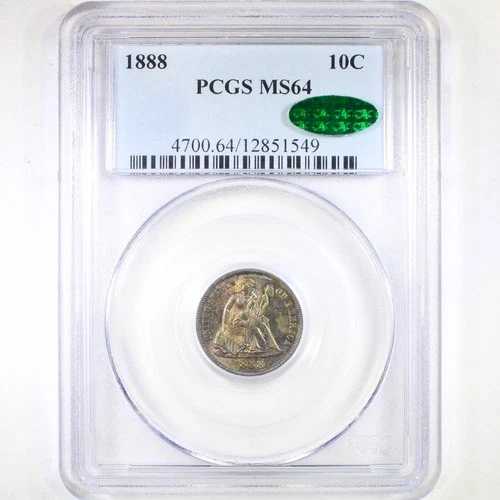 1888年 10セント PCGS/CAC MS64 レインボートーン - リバティ・シーティング・ダイム
