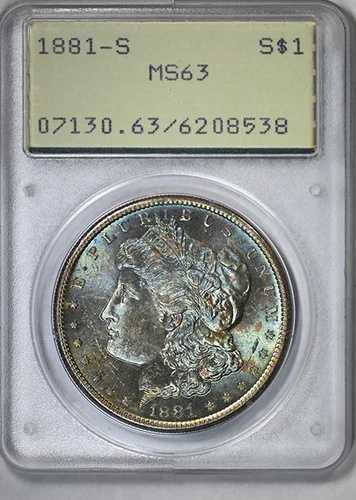1881-S モーガン ダラー $1 PCGS ラトラー MS63 - トーン加工済み!
