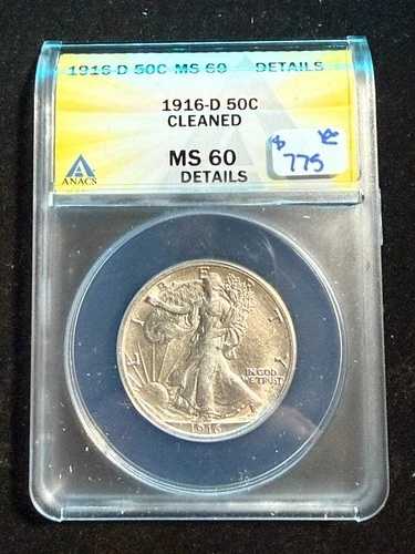 1916年 D ウォーキング リバティ ハーフ ダラー ANACS MS 60 細部クリーニング済み