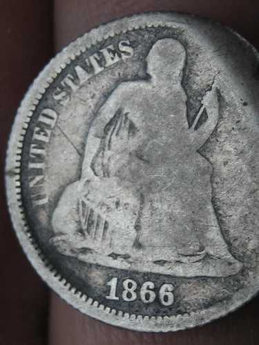 1866年 P 着席リバティシルバーダイム - フィラデルフィア、状態良好 163,350円