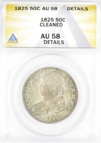 1825 年製キャップド バスト ハーフ ドル 50 セント - ANACS AU58 詳細 - 美しい色調!
