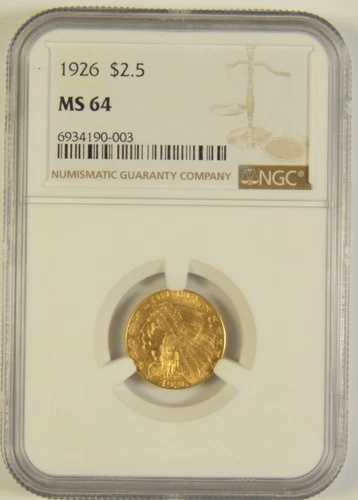 1926年 2.50ドル インディアンゴールド NGC MS-64 #90-003