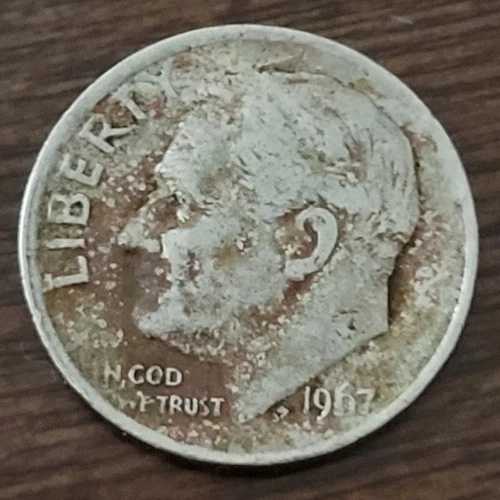 1967年ダイム、ミントマークなし、非常に美しい古色