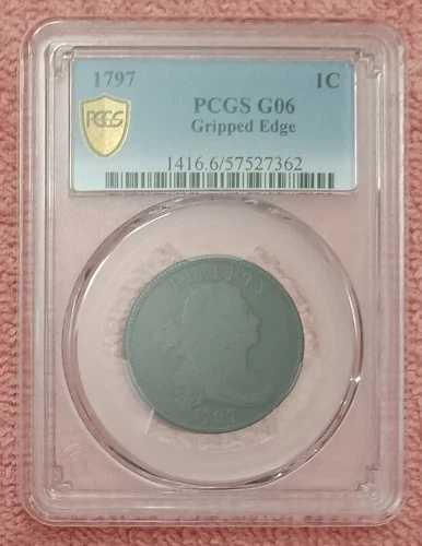 1797年 ドレープバスト ラージセント、S-121b グリップエッジ、PCGS G06、希少品