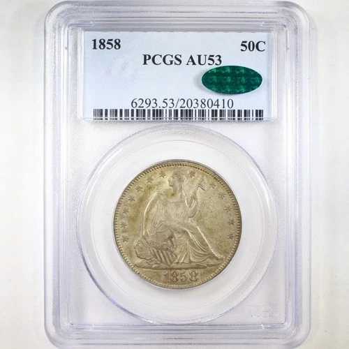 1858年 50セント PCGS/CAC AU53 - 自由の女神像半ドル 184,250円