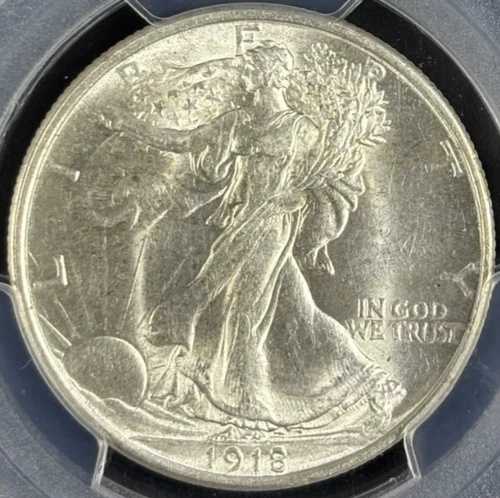 1918-P 50C ウォーキング・リバティ PCGS AU58 - ブライトホワイト
