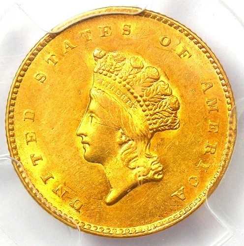 1855 タイプ 2 インド金貨 (G$1 コイン) - PCGS AU58 認定 - 1,000 ドル相当!