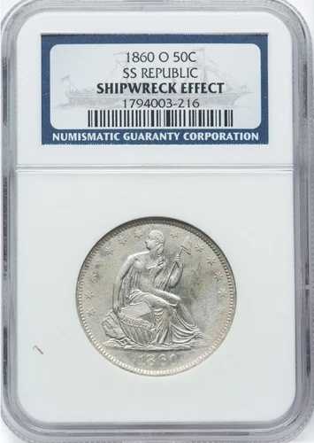 米国 - 1860-O 着席 50 セント - NGC 難破船効果 - 素晴らしい打撃、素晴らしい外観!